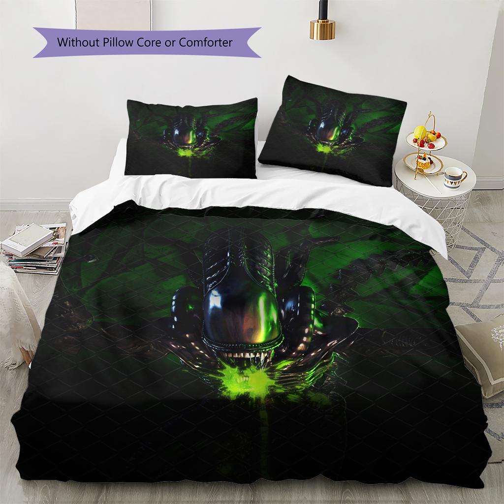 Alien Pattern Bedding,Quilt Set Quilt Cover Pillowcase Home Birthday Gift (1 * Duvet Cover + 2 * Pillowcase, Without Core)