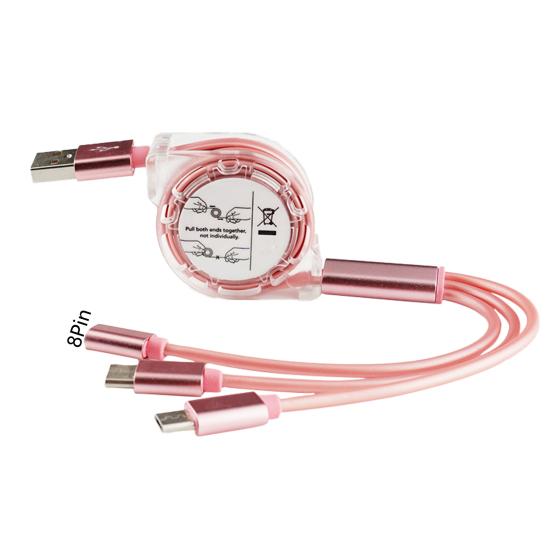 3 in 1 8 Pin 2.4A Type-c Micro-USB Fast Stable Charging Cable Cord