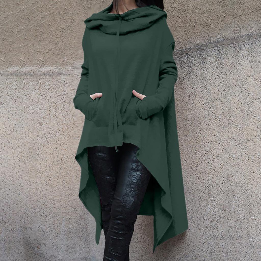 Women's Loose And Comfortable Pile Neck Long Sleeved Solid Color Long Hoodie