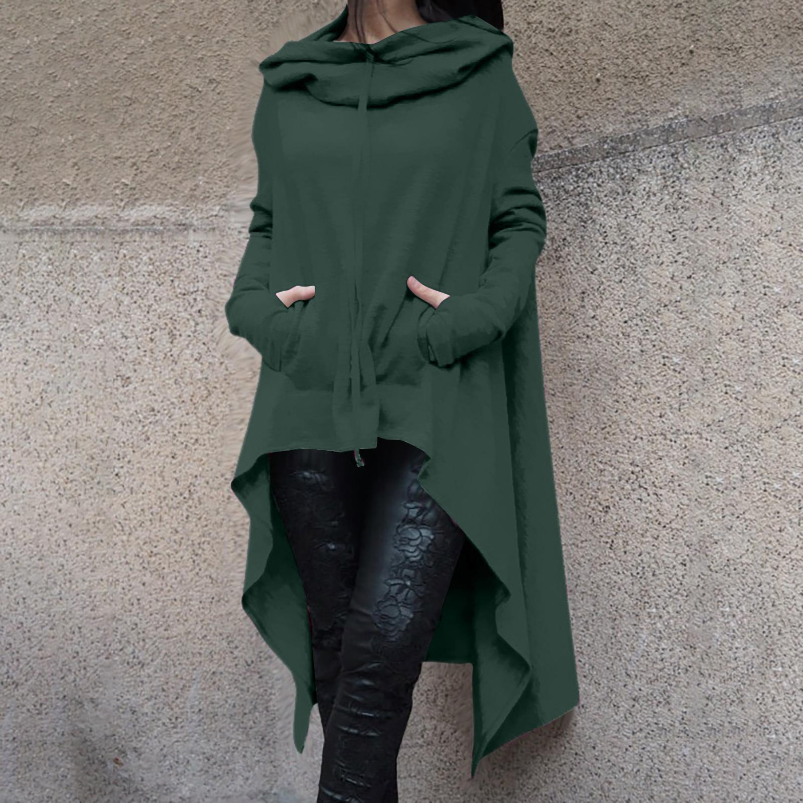 

Женское свободное и удобное худи с длинными рукавами и воротником-стойкой, однотонное, длинное XL