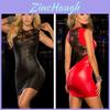Women Alluring Bandage Bodycon Mini Dress Featuring Sexy Lace Detailing And Stretchy Synthetic Leather
