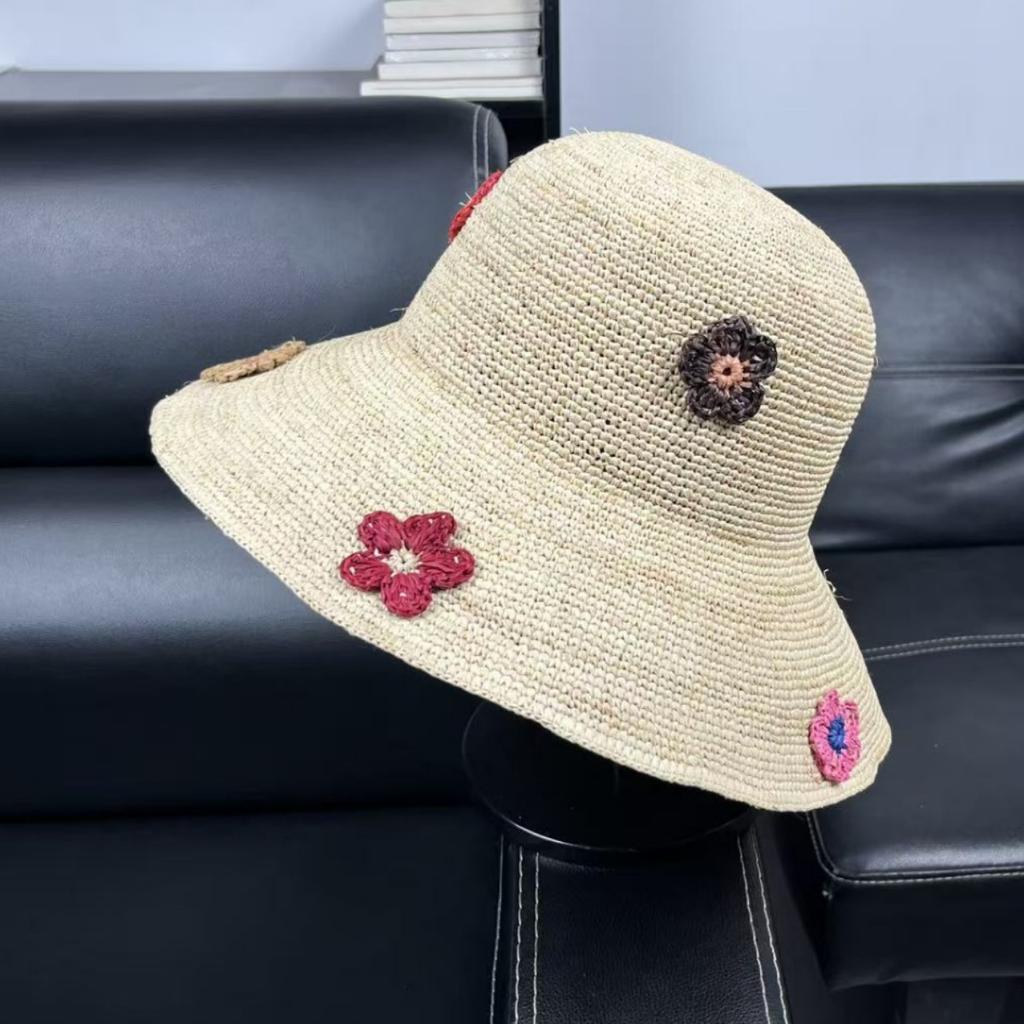 Quality Raffia Hand Hook Sun Hat Women's Handmade Embroidered Flower Bucket Hat Seaside Vacation Sun Protection Straw Hat