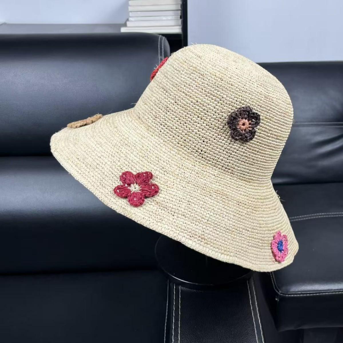 

Quality raffia hand hook sun hat women s handmade embroidered flower bucket hat seaside vacation sun protection straw hat M（55-58cm）