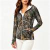 Women Lightweight Hooded Zip Up Jacket with Pockets Long Sleeve Printed Sun Protection Outerwear for Outdoor Activities