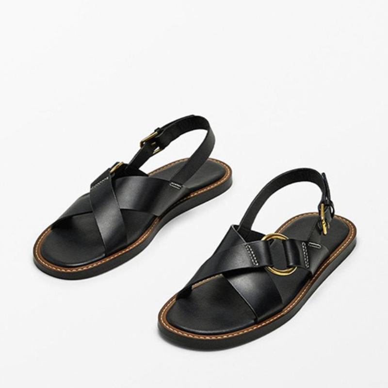 Fashion Women's Shoes 2024 Summer New Cross Strap Flat Slippers Black Roman Sandals for Women