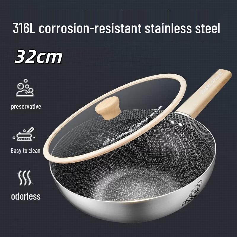 COOKER KING 316 Stainless Steel Non-stick Wok with Double Honeycomb Texture