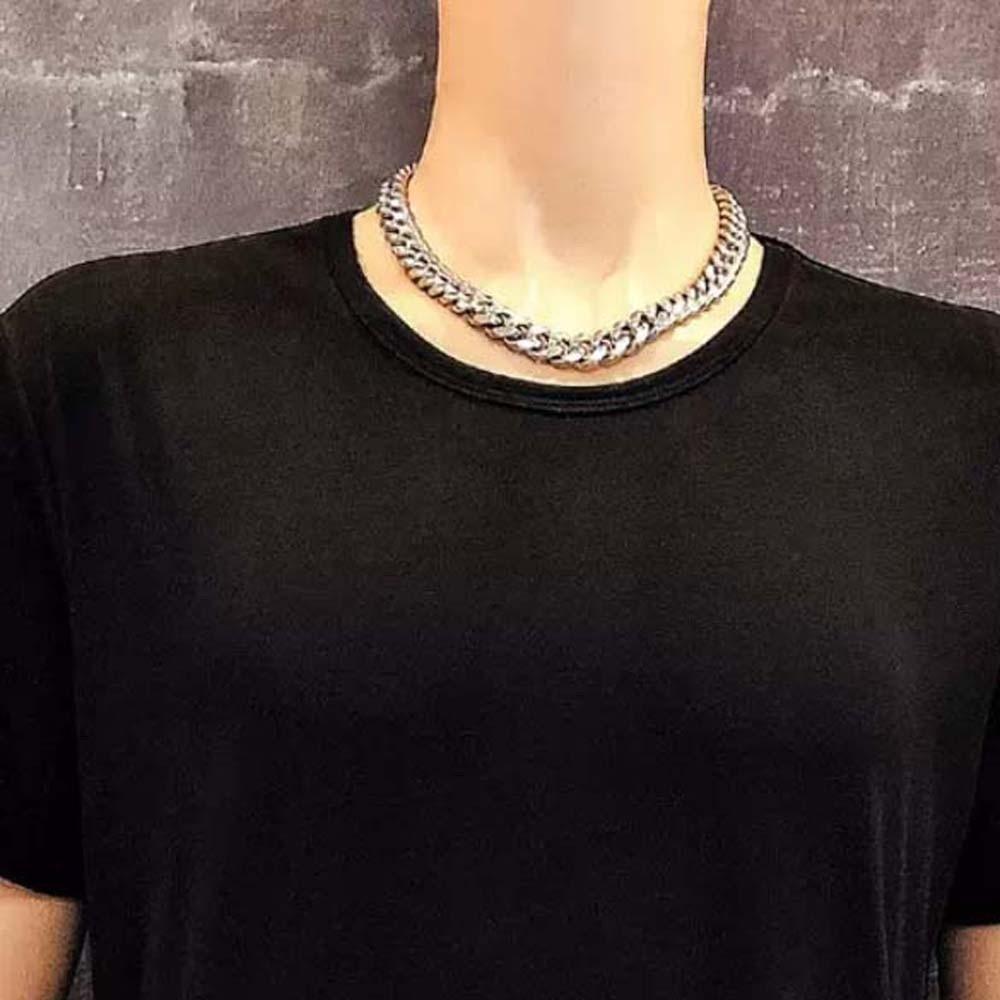 Metal Silver-plated Neck Chain Square Buckle Exaggerated Men Necklace  Clothing Accessories
