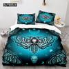 Death Moth Duvet Cover Set Queen Size Gothic Skull Boho Comforter Cover Black and White Skeleton Decorative Soft Bedding Set