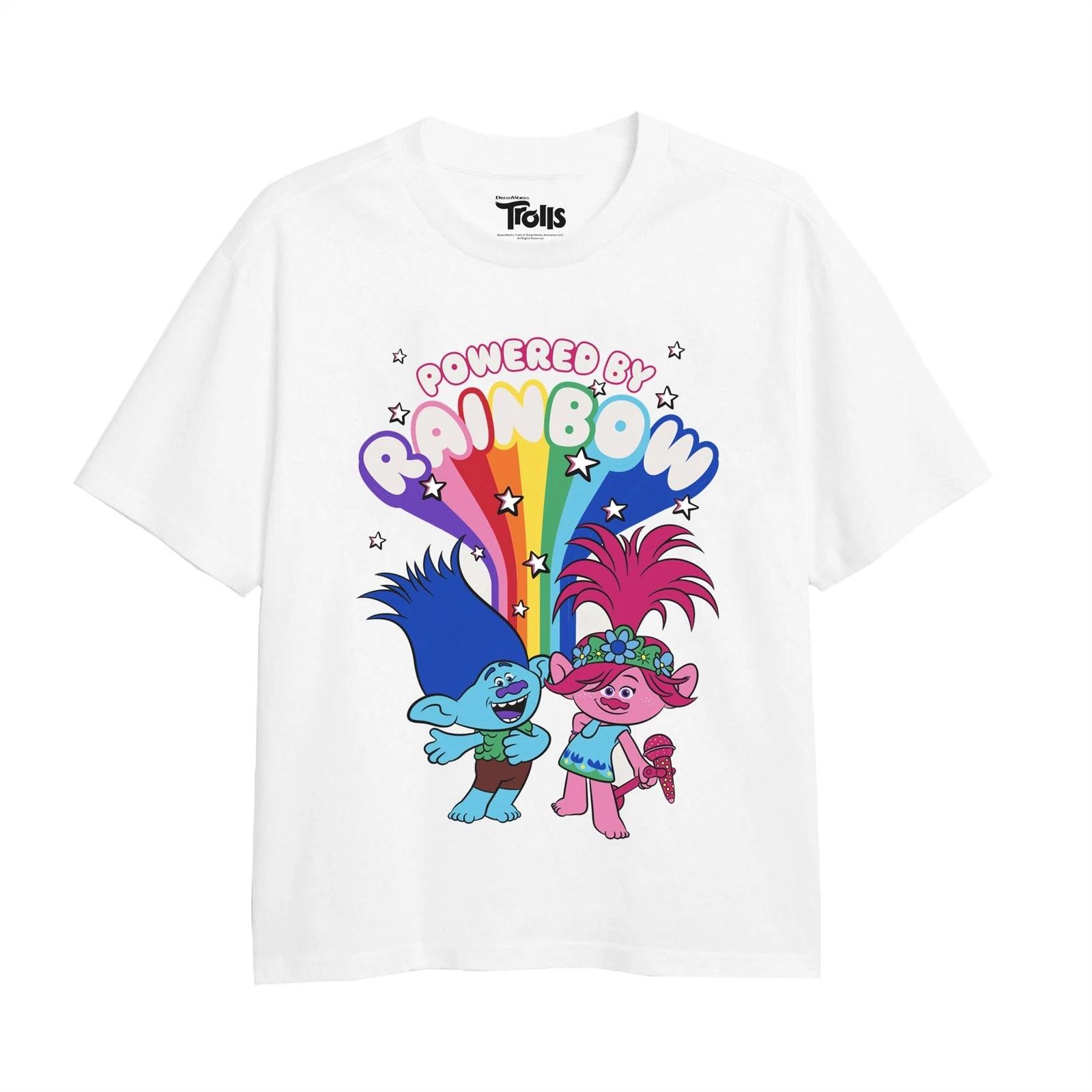 

Trolls Girls 100% Cotton T-shirt Mens Tees Top Powered By Rainbow Top Tee 3-10 Years Official 2XL