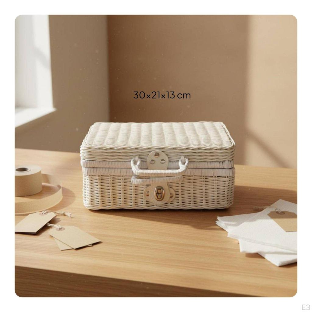 Boîte Cadeau Osier Poignée Tressée Portée Aspect Fait Main Panier Pliable pour Accessoire Photographie Marron