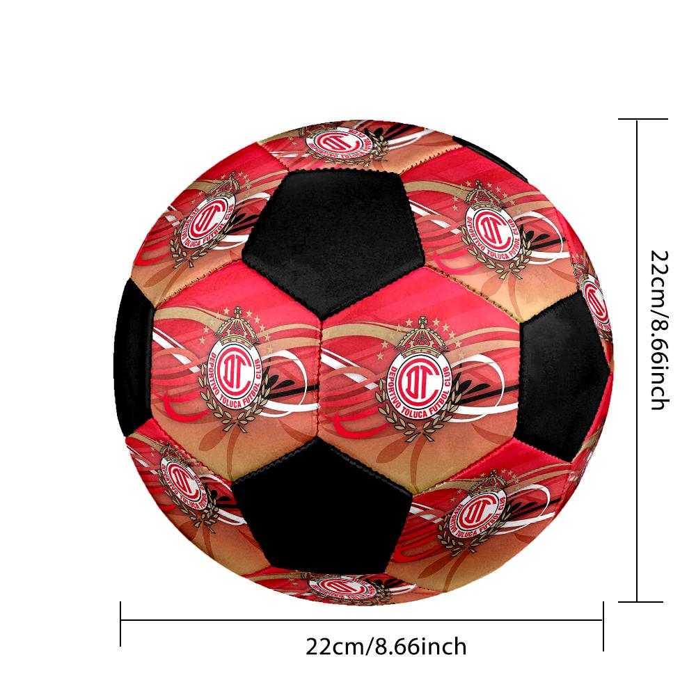 SIZE 5 Deportivo Toluca F.C. Soccer Ball Colorful All Ages Machine Stitched PVC Competition Ready Durable High-Bounce
