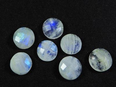 12X12 MM Rainbow Moonstone Checker Cut Round Flat Back Gemstone 7 Pcs Lot RML-858
