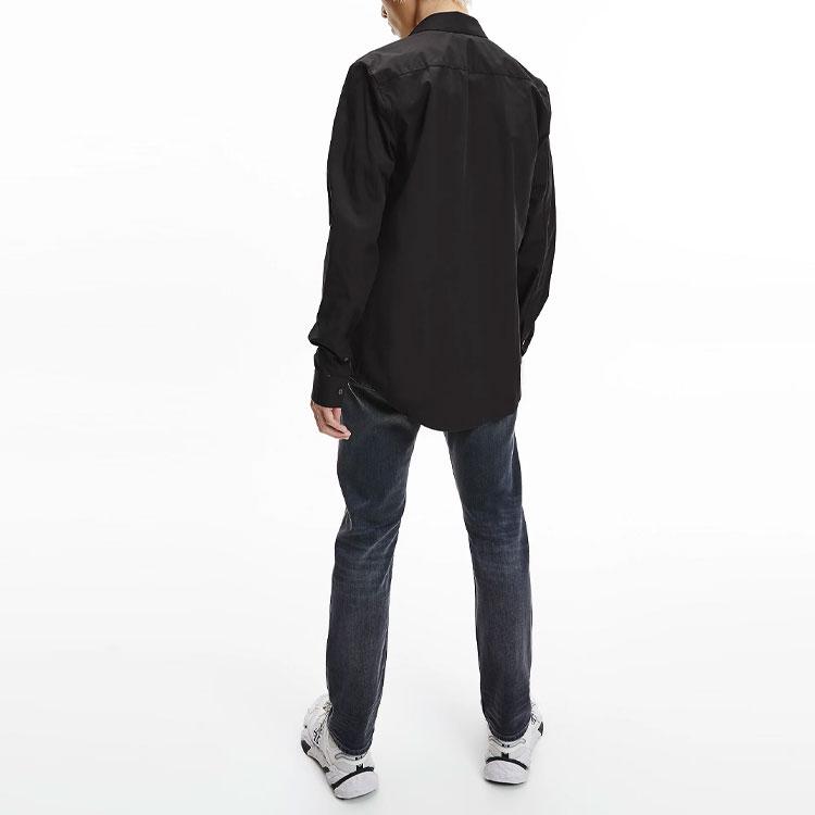 Calvin Klein Business Casual Polo Collar Embroidered Shirt Men Shirts Black J319065-BEH