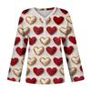 Women's Valentine's Day Love Heart Print Fashion Casual Long Sleeve V-Neck Button Neck Top