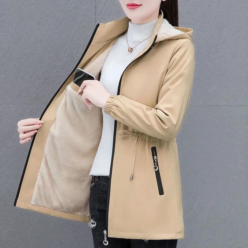 Women's Simple Commuter Solid Color Trench Coat Plus Size Padded Thickened Long-sleeved Wearable Autumn and Winter Coat