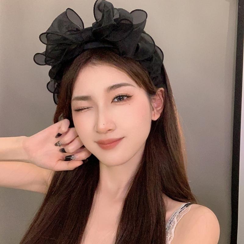 Retro-Mode Schwarze Schleife Stirnband Haarbänder Elegantes Netz Schleife Haarband Schwarz Haarschmuck für Mädchen und Damen