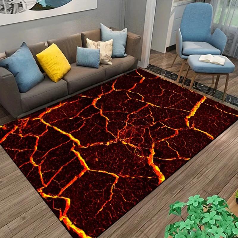 3D Volcano Lava Magma Rugs Carpet for Bedroom Decor Living Room Large Area Rugs Bedside Non-slip Floor Mat Home Entrance Doormat