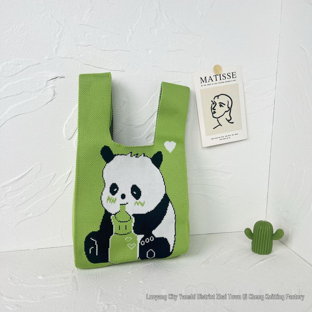 Panda Knit Women's Cross-Border Wrist Tote Handbag