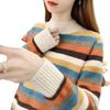New 2025 Striped Knitted Women's Sweater: Thick, Half High Collar, Autumn-Winter Loose Fit Top.