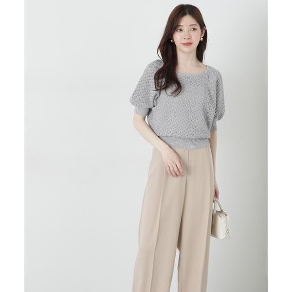Proportion Body Dressing Openwork Knit Gray Women's Lamé Sweater,