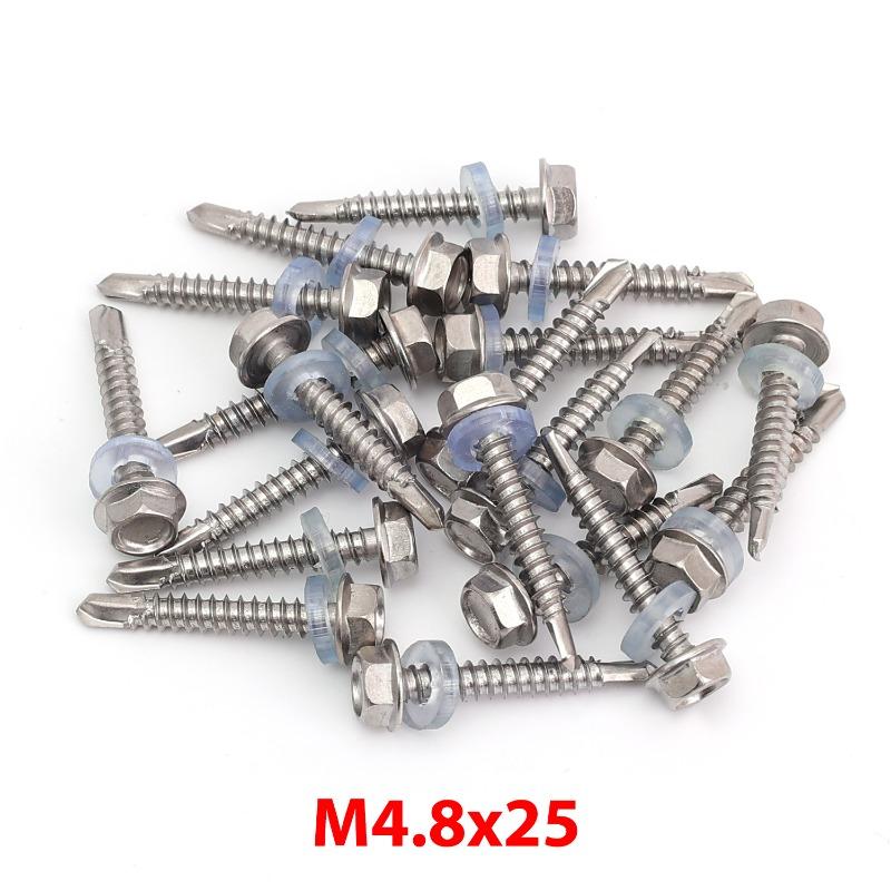 Self-Tapping Screws 410 Stainless Steel Hex Head Screws with Rubber Washer Ring Metal Self Drilling Screw for Hex Socket Wrench