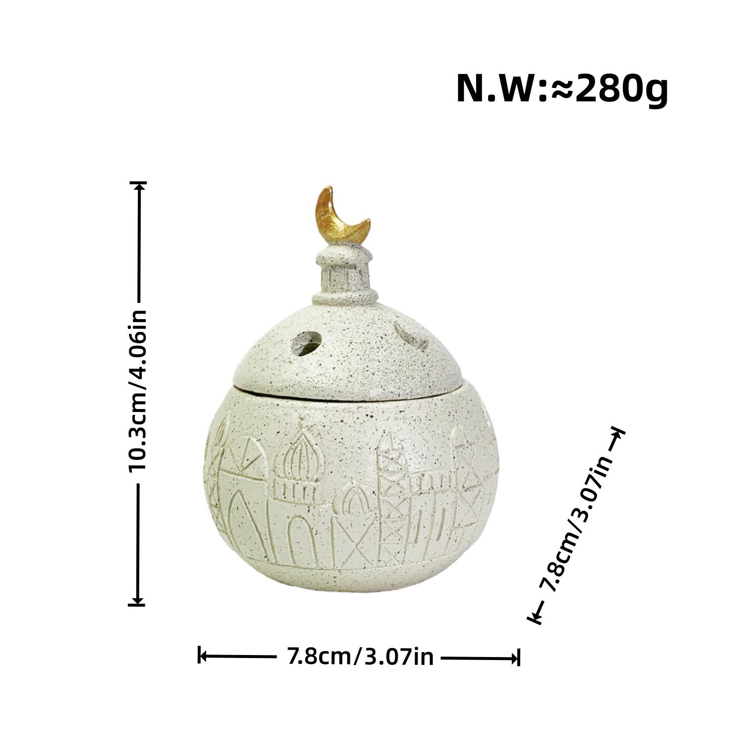 

Ceramic Incense Burner White Speckled Censer Gold Moon Finial Mosque Carving Ramadan Eid Home Decor Spiritual Holder Gift