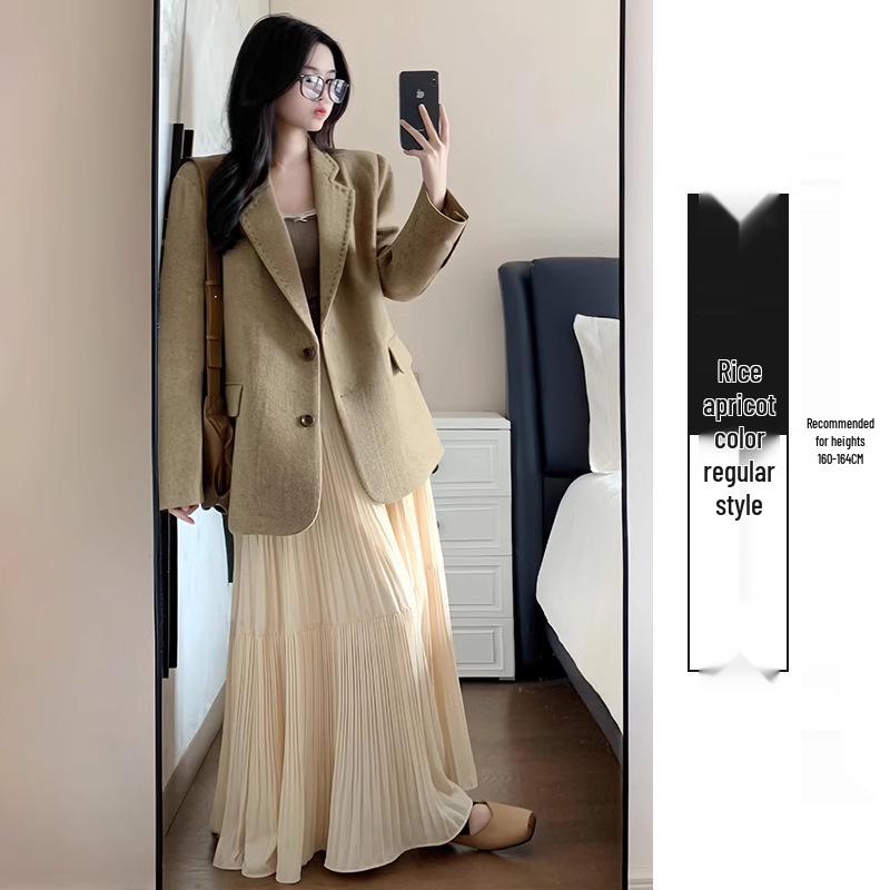 

Apricot High-Waisted A-line Pleated Skirt for Women - Spring 2026 Collection, Petite Fit, Gauze Fabric L