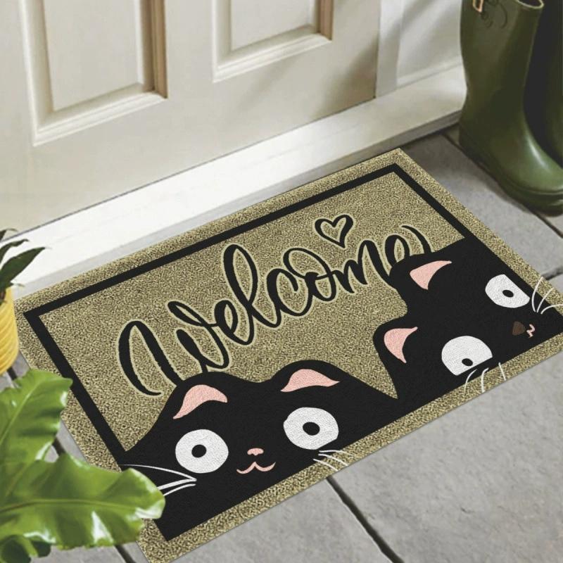 1PC Black Cat Carpet Welcome Mat Cute Cartoon Nonslip Area Doormat Carpet for Live Room Rug Bedroom Outdoor Carpet Home Decor