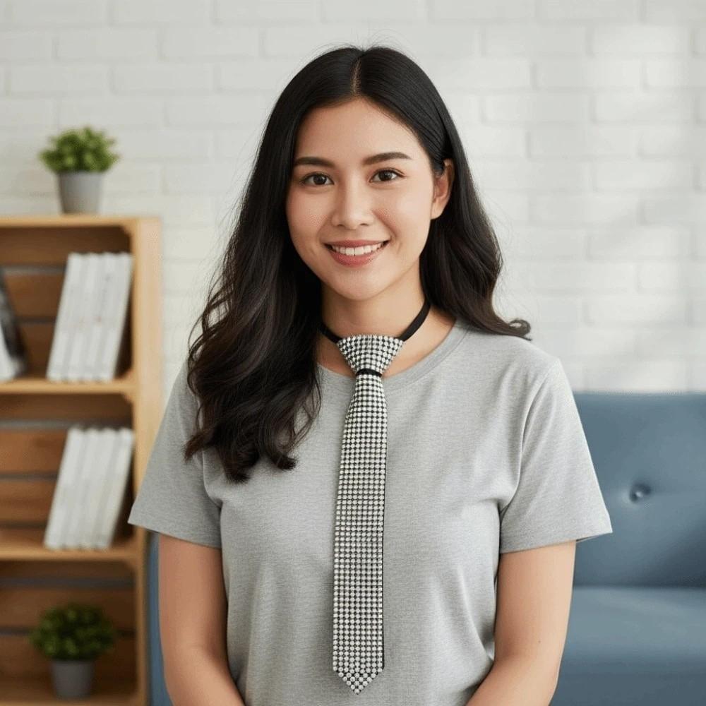 Choker Full Rhinestone Tie Locomotive Style Pre-tied Tie Y2K Punk Style Long Necktie  Students