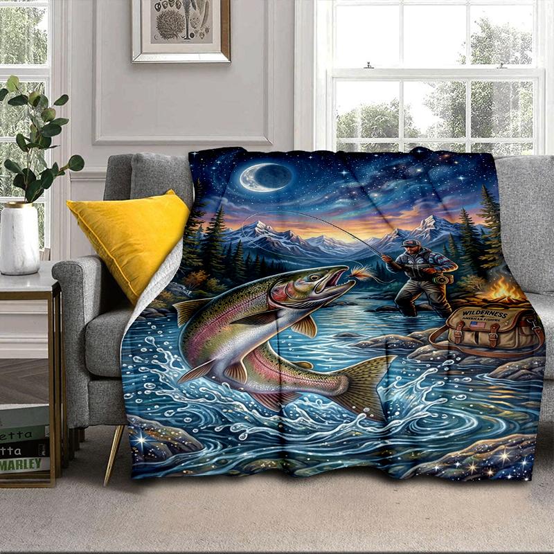 Salmon Amidst Nature Blanket Flannel Blanket for bed, sofa, Camping, Hiking, Picnic Essentials, gift for family Fan gifts