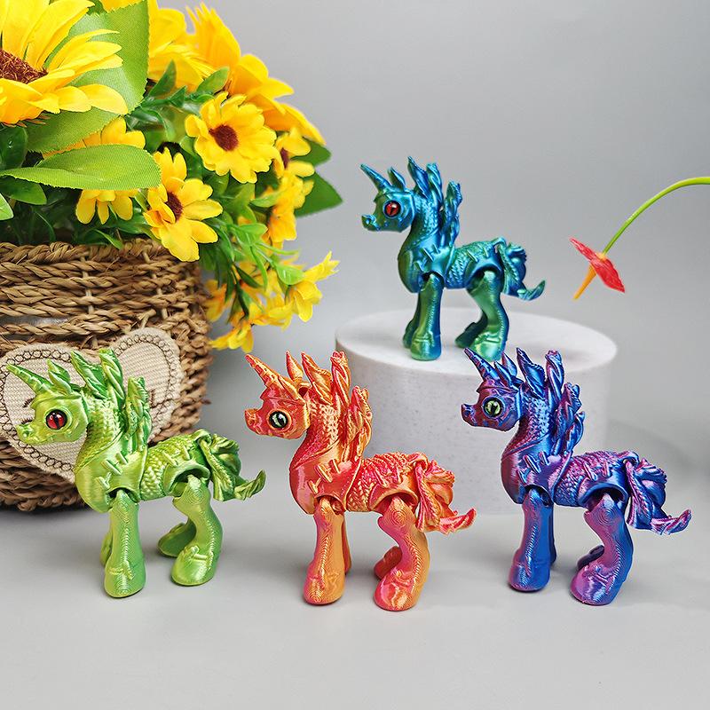 Colourful 3D Printing Unicorn Toy Crafts Home Decoration Small Ornaments Creative Gift Cute Anime Unicorn Model Joints Movable