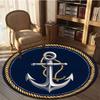 Navy Blue Anchor  Rope Pattern Round Mat, Soft Washable Non-Slip Rug for Living Room, Bedroom, Kitchen, Balcony  Outdoor Decor