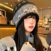 Jacquard Vintage Kniiting Wool Beanies For Women Autumn Winter Ear Protection Warm Cap Fashion Ethnic Anticold Pullover Hats
