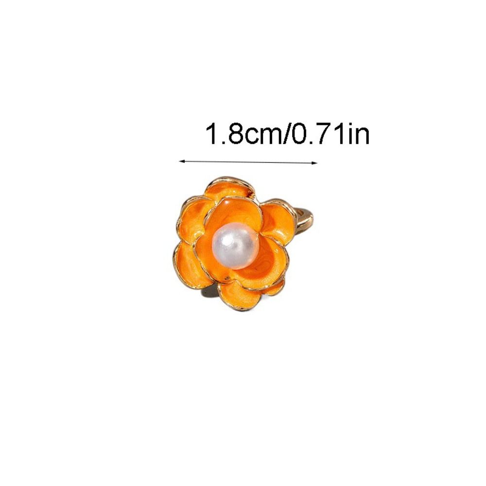 Camellia Flower Flower Ring Dripping Oil Korean Style Enamel Finger Ring Baroque Rhinestone French Irregular Ring Jewelry