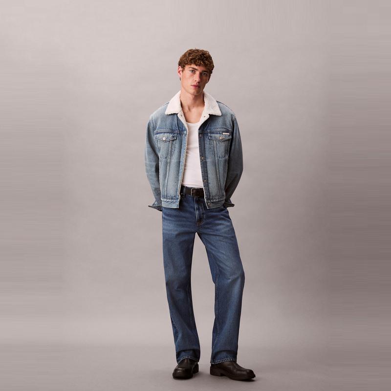 Calvin Klein Faux Shearling Lined Vintage Style Denim Jacket Men Jackets 4RD737G