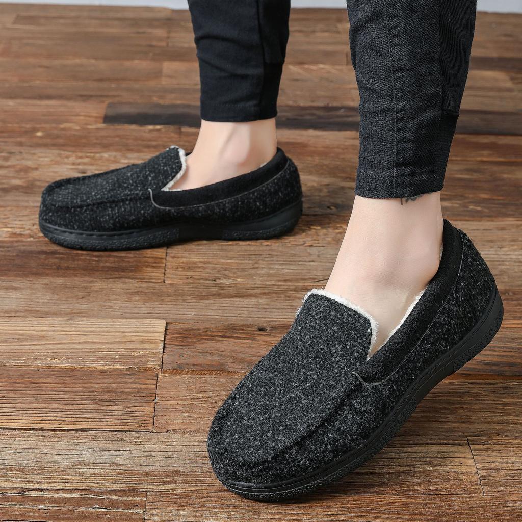 New Men's Wool Mark Shoes To Keep Warm At Home and Wear Piled Non-slip Thickened Cotton Slippers