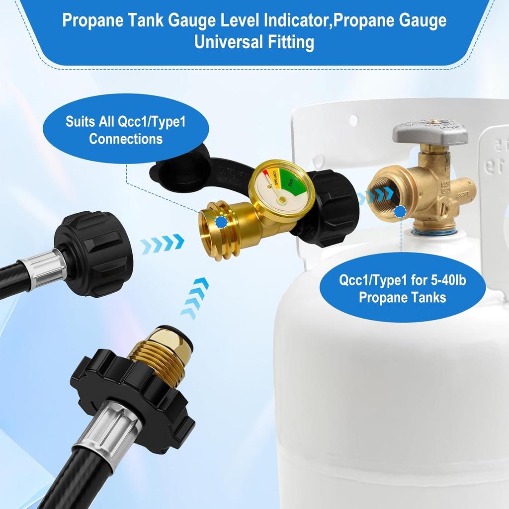 Propane Tank Gauge,Propane Tank Gauge Level Indicator,Universal Propane Gauge For 5-40 Lb LP Tank,Color-Coded Gas Pressure Meter & Leak Detector