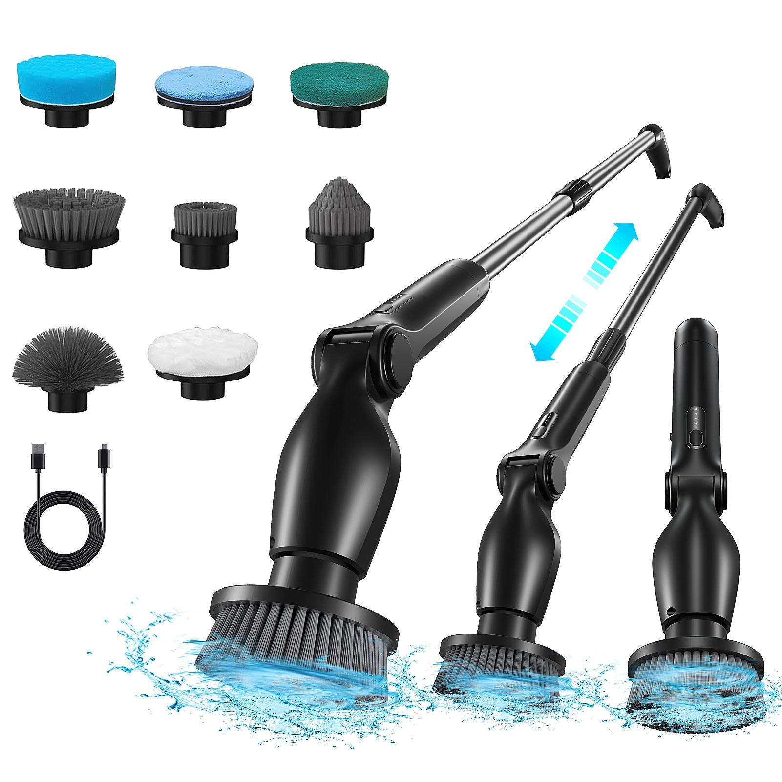 

9-в-1 электрическая вращающаяся скрубберная машина с 9 насадками, беспроводная чистящая щетка, регулируемый угол наклона чёрный