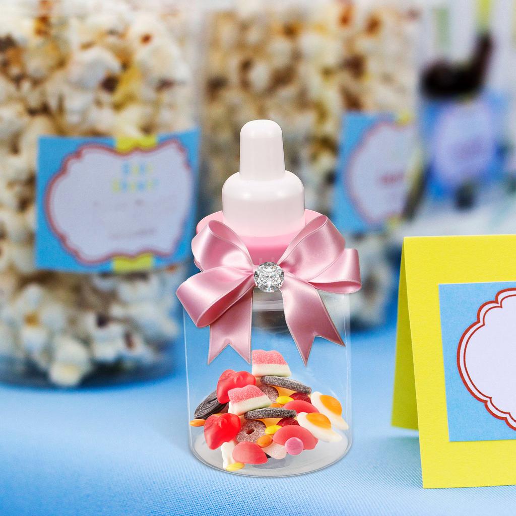 12Pcs Pink Plastic Mini Feeding Bottle Gift Boxes for Baby Shower Decorations Candy Filler Favor Packaging 9Cm 4Cm D