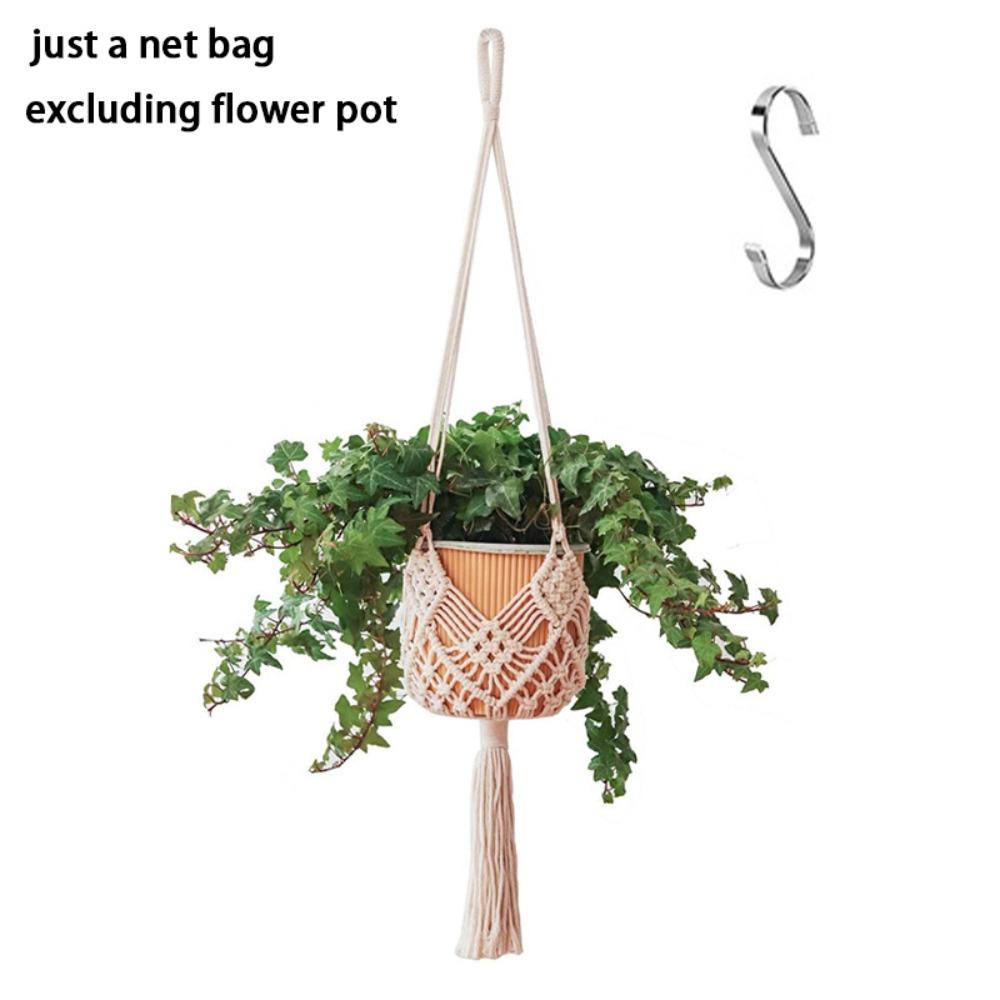 New Boho Plant Hanger Cotton Rope Woven with Net Pouch Hanging Basket Macrame Flower Pot for Indoor Outdoor Hanging Succulents