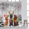 Christmas Cat and Dog Shower Curtain Winter Xmas Tree Red Truck Cute Pet Animals Bath Curtains Fabric Bathroom Decor with Hooks