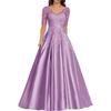 New evening dress lace V-neck short-sleeved long dress temperament party host new dress