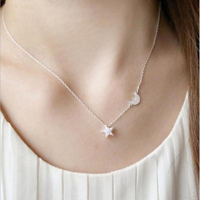 Koreaanse Mode 925 Sterling Zilveren Sieraden Ster En Maan Kristallen Hanger Vrouwelijke Prachtige Kettingen H255