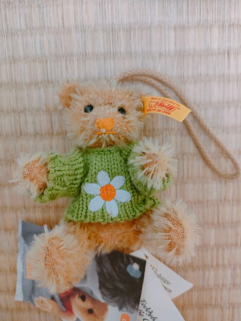 

[USED] Steiff Mini Teddy Bear Flower Ornament Vintage Plush Toy