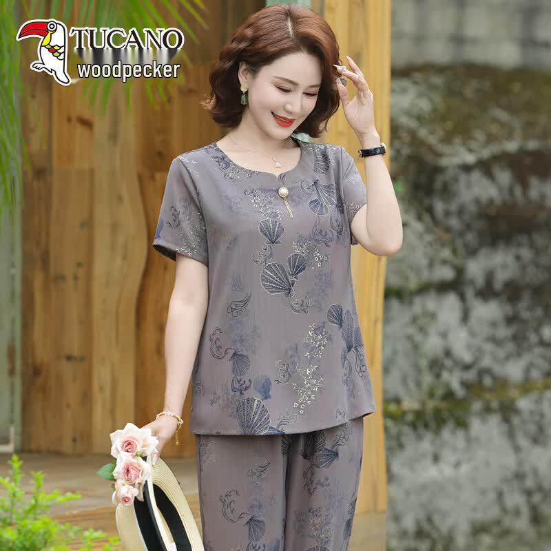 TUCANO Women s Ice Silk Short Sleeve Pants Set 5XL