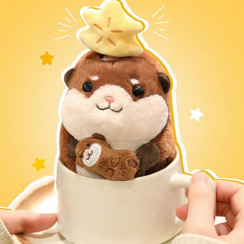 Cute Cartoon Ocean Animal Plush Keychain Kawaii Platypus Shark Otter Stuffed Doll Keyring Bag Pendant Hanging Decoration Gifts