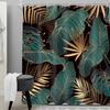 Emerald Green Boho Shower Curtain Black Gold Modern Abstract Palm Leaves Tropical Monstera Bathroom Curtain Set Brown Botanical