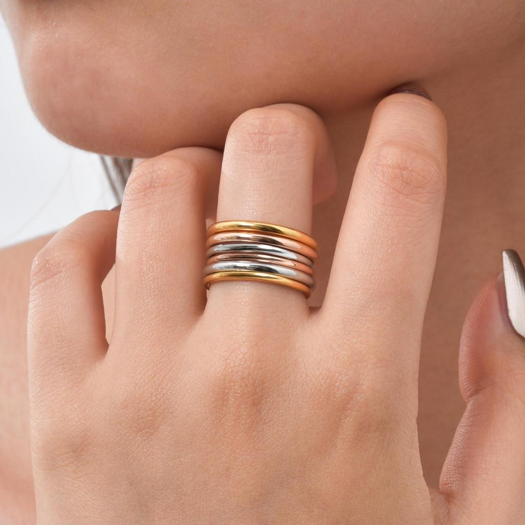 Chic 6Pcs Interlocked Stacking Rings for Women Girls Gift Jewelry, 10MM Stainless Steel Plain Statement Band anillo femenino