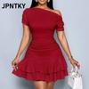 JPNTKY Vestidos Casuales de Manga Corta con Estampado de Color Sólido para Mujer, Moda Verano Primavera