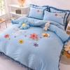 4pcs/set Non-Slip Bed Skirt Quilt Cover Pillowcase Four Piece Sets Princess Lace Quilt Cover Delicate Embroidery Soft Bedding Set